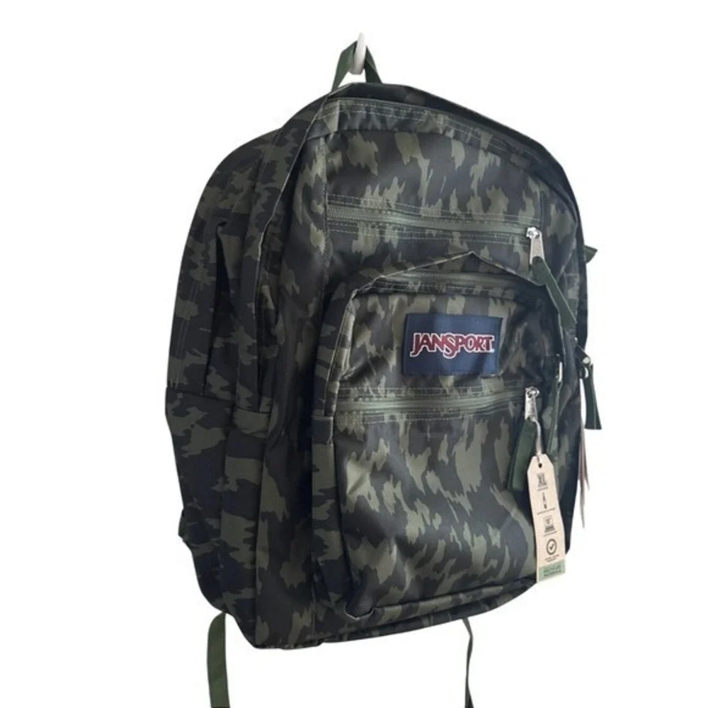 Jansport Big Student Backpack XL Olive Green Camo Illusion 34L Laptop Sleeve NEW